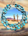 Large Triple Strand Blue Turquoise & Copper Collar Necklace 259d