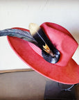 Boho Western Hat w/ Feather Tie Hat Band-Rust 982t