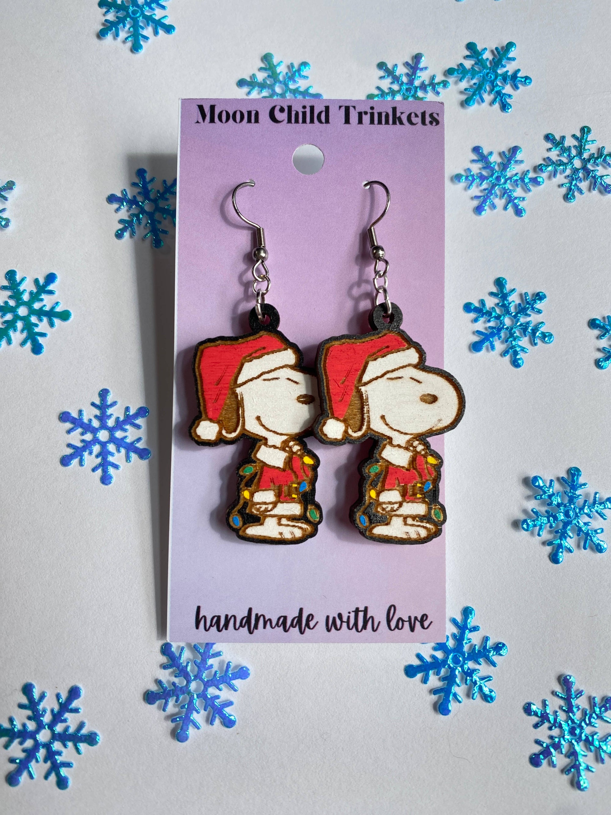 Christmas Beagle Dog Hand-Painted Wood Earrings