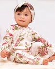 Baby Girl's Cabbage Rose Cotton Zippered Romper