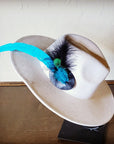 Boho Western Hat w/ Feather Tie Hat Band-Bone 982m