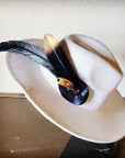Boho Western Hat w/ Feather Tie Hat Band-Bone 982m