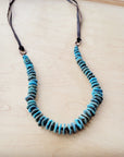 Turquoise Disc Necklace w/ Leather Ties 261x