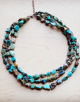 Genuine HuBei Turquoise & Copper Triple Strand Necklace 259t