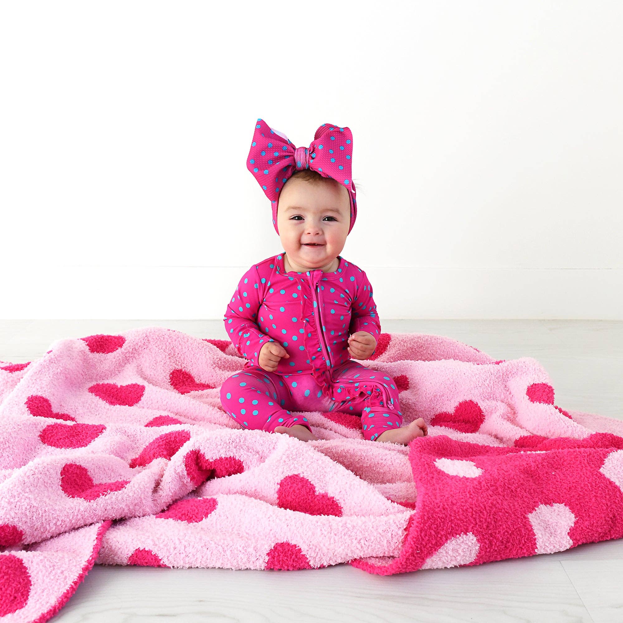 Evelyn Dot Ruffle Zip Bamboo Valentines Day Baby Outfit Dot