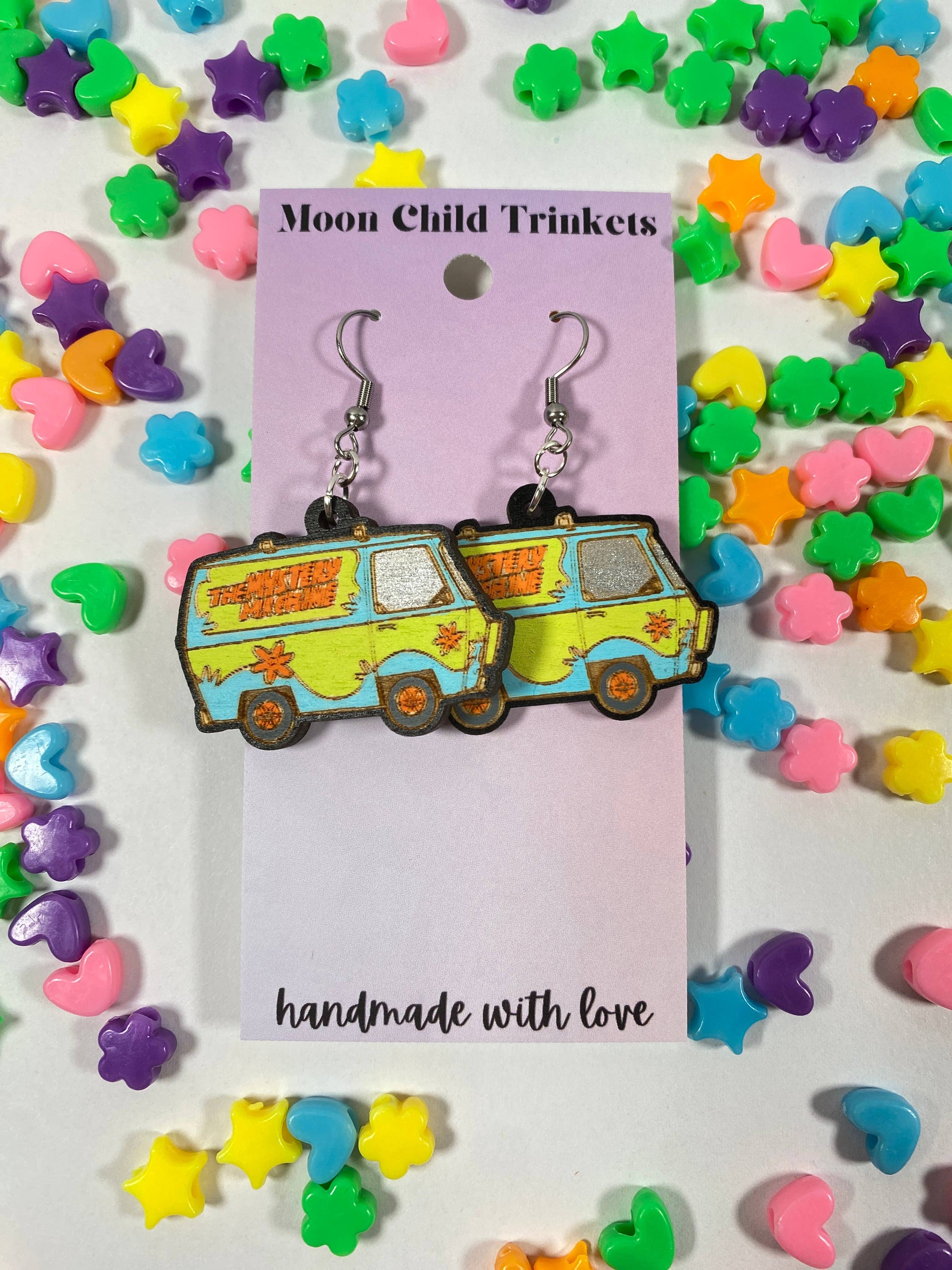 Scooby Doo Mystery Machine Painted Wood Dangle Earrings