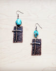 Copper Cross Earrings w/ Blue Turquoise Chunks 225e