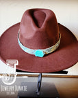 **Boho Western Felt Hat w/ Choice of Leather Hat Band w/ Turquoise Slab-Brown 980h