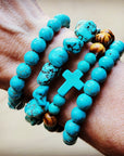 Bracelet Bar-Wood & Blue Turquoise Beads 806u