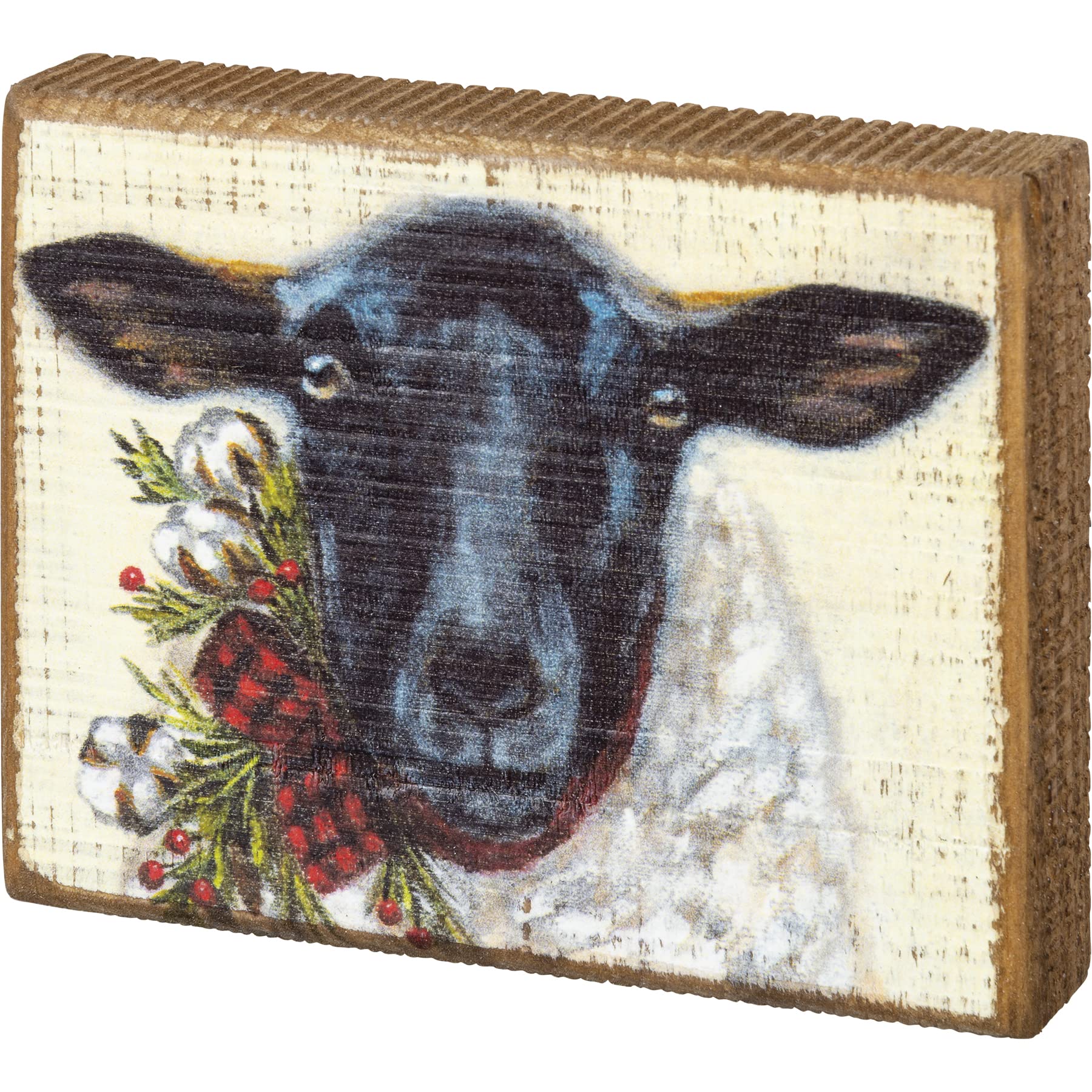 Sheep With Holly Buffalo Check Bow Block Sign