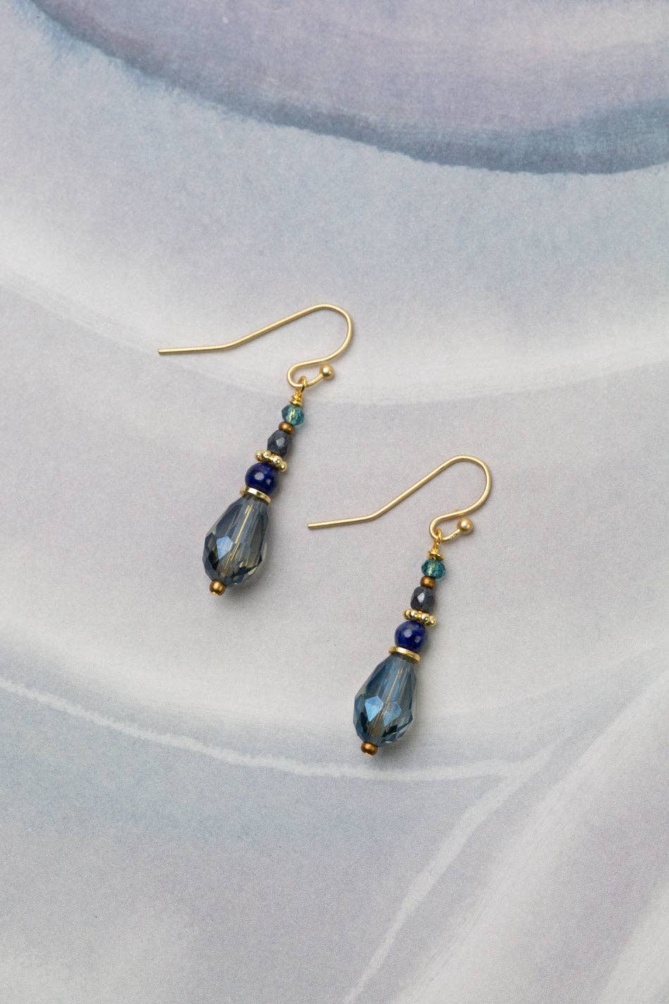 Lapis Lazuli, Czech Glass and Blue Crystal Drop Earrings
