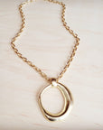 Matte Gold Chain Necklace w/ Oval Pendant 257ky