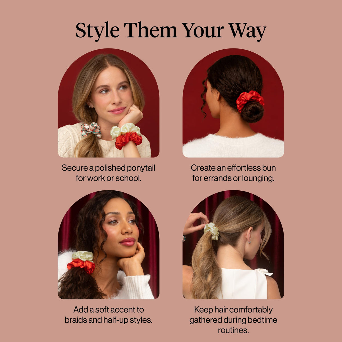 KITSCH Christmas 3 Piece Satin Scrunchies