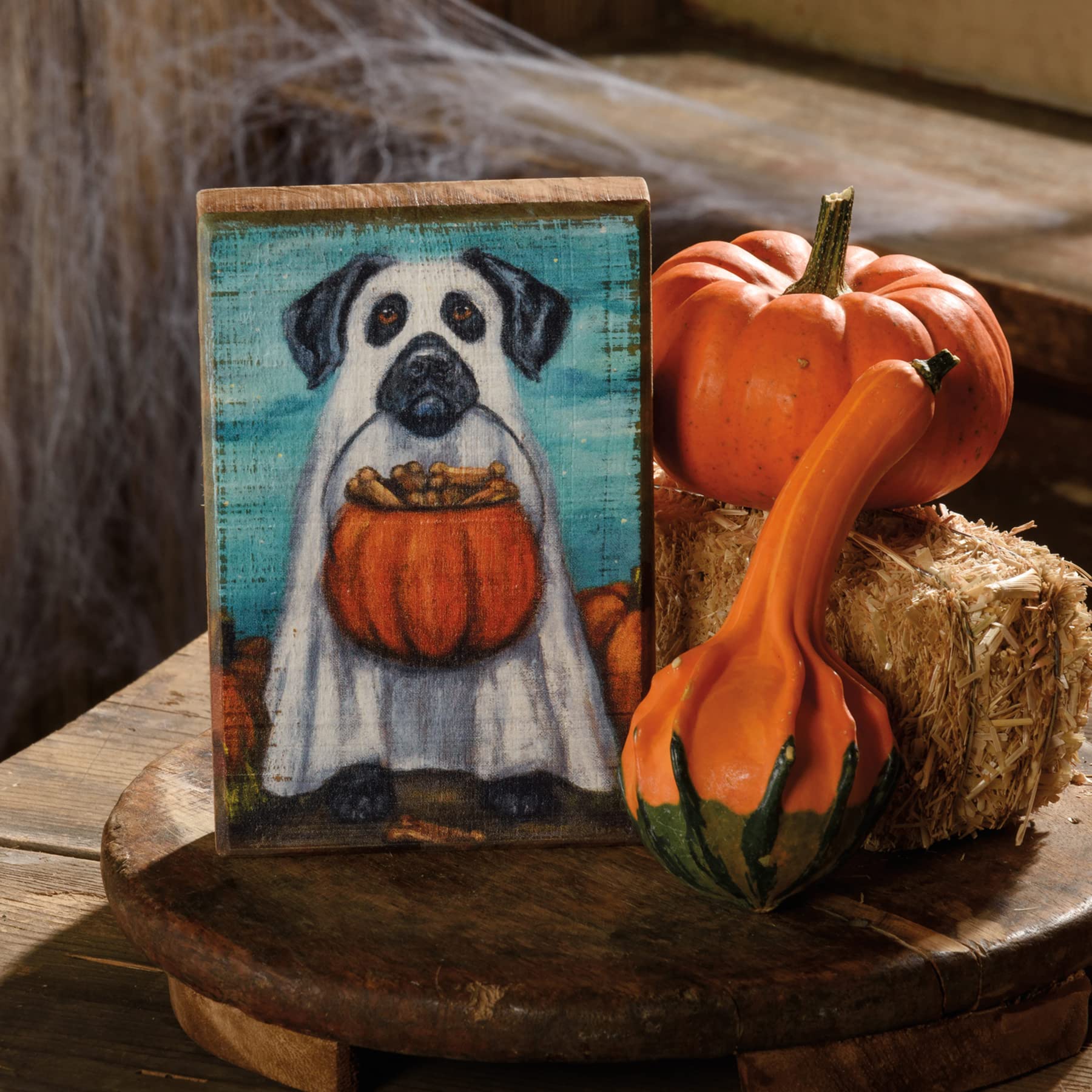 Ghost Dog Halloween Block Sign