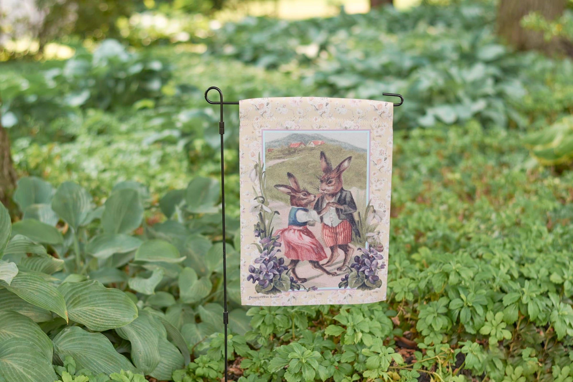 Dancing Bunny Couple Garden Flag