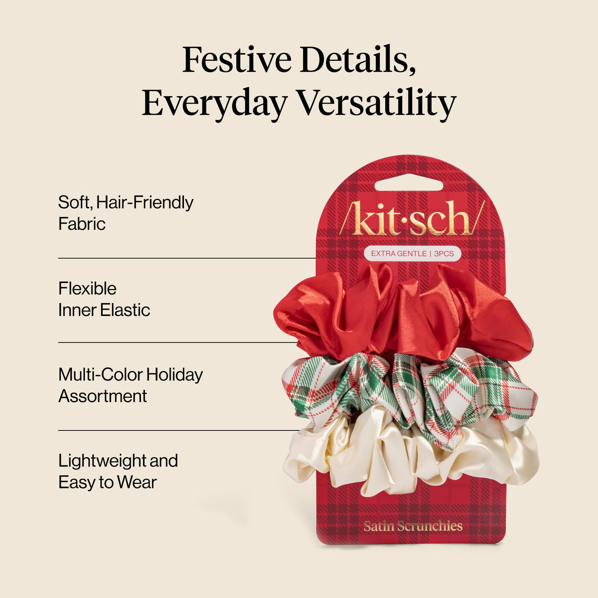 KITSCH Christmas 3 Piece Satin Scrunchies