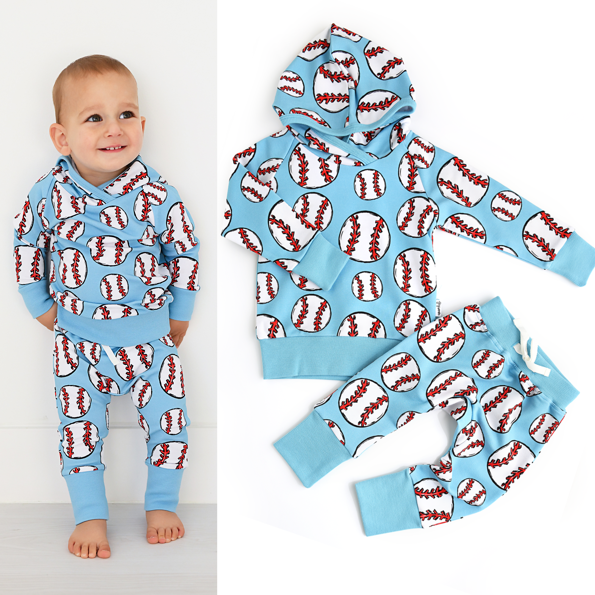 Children Kids Clothing Sweatsuit 2PC Hoodie Set Bambino Baseball
