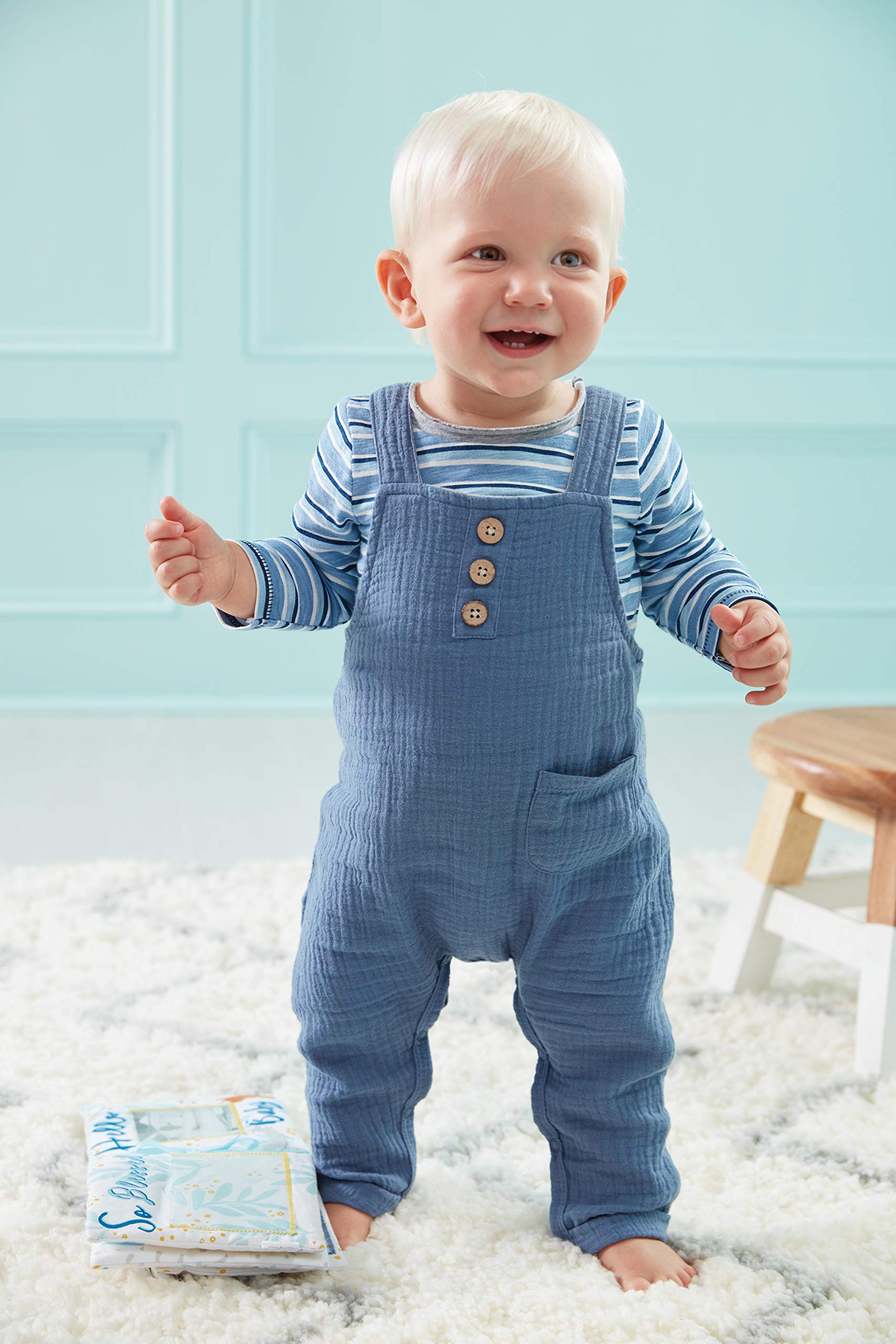 Mud Pie Blue Striped Overall Set