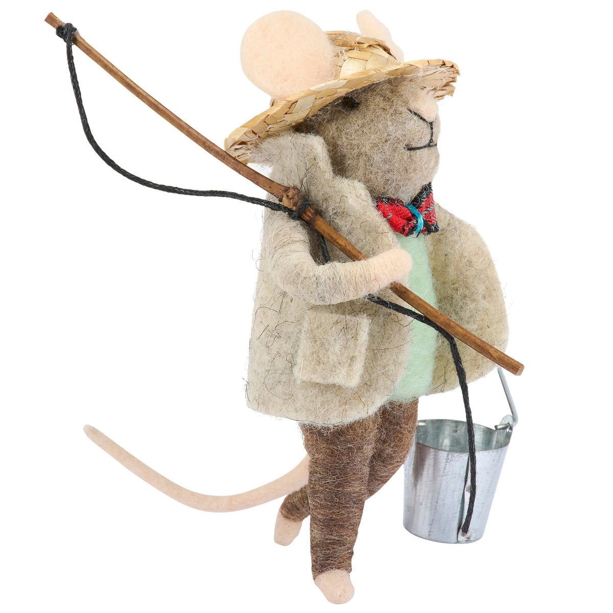 Felt Fishing Mouse Critter Ornament