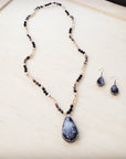 Black Lava Beaded Necklace w/ Druzy Pendant 257lb