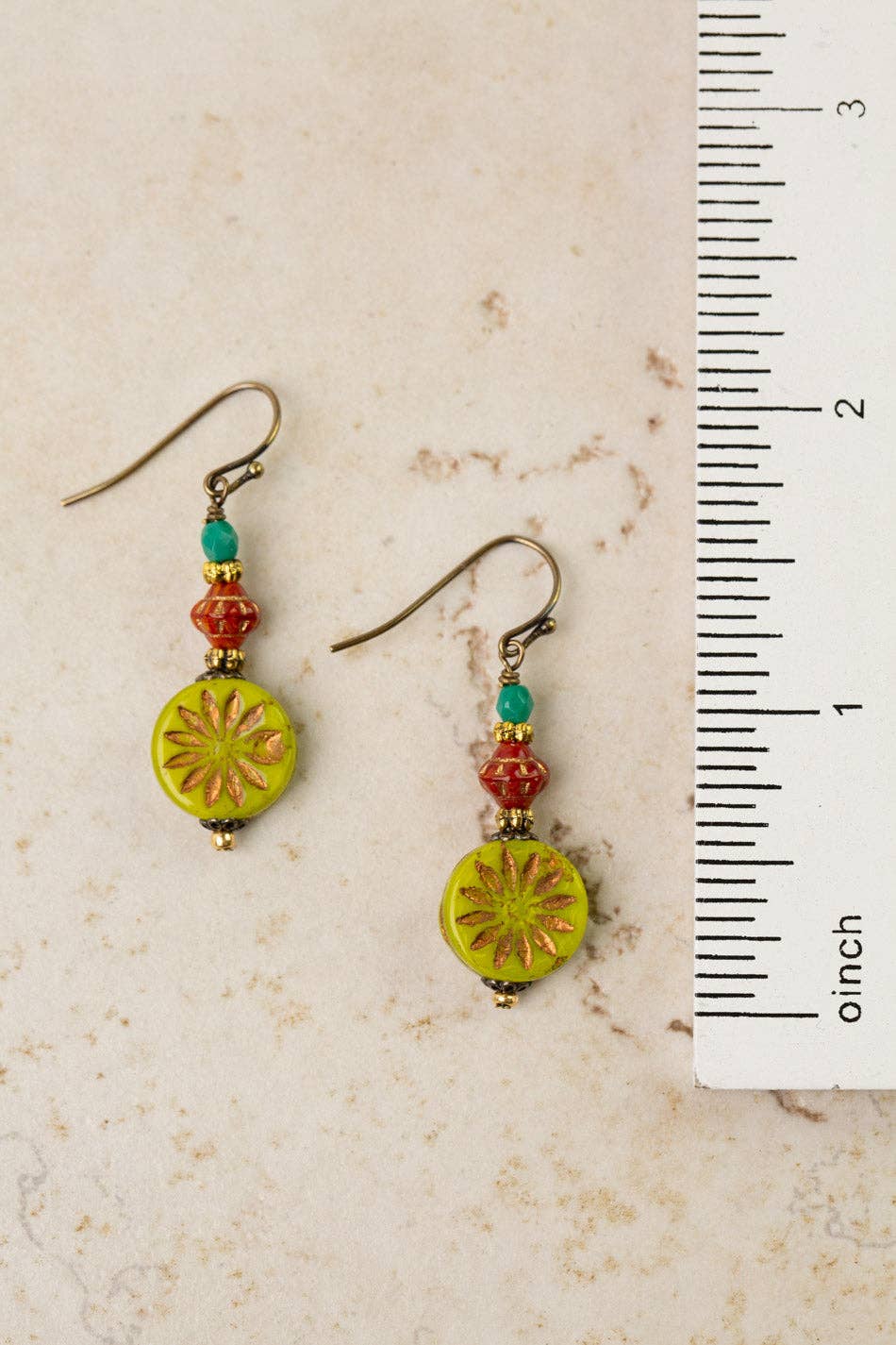 Czech Glass and Lime Flower Earrings