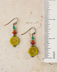 Czech Glass and Lime Flower Earrings