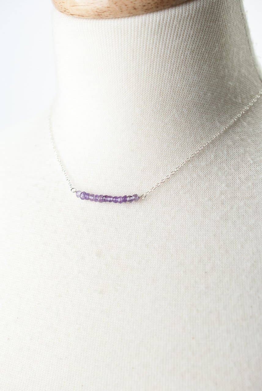 Amethyst and Sterling Silver Bar Necklace