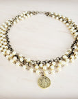 Champagne Pearl Beaded Collar Necklace w/ Pendant 263x