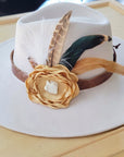 Leather Hat Band w/ Silk Flower & Feathers-Gold (Band Only) 952x