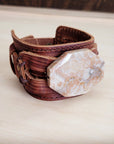 Fossil Corral Stone Wide Leather Cuff Bracelet 001aa