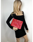 Chanel Patent Quilted Medium Cosmetic Case Dark Pink