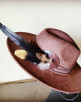 **Boho Western Hat w/ Choice of Feather Hat Band-Brown 982d