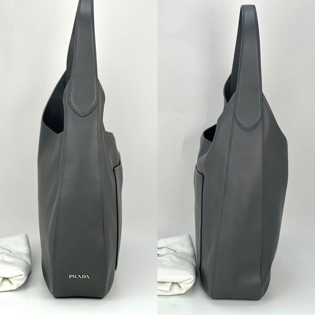 Prada Vitello Daino Grey Hobo Bag