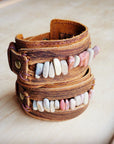 Genuine Leather Cuff with Aqua Terra Gemstone Chunks 005e