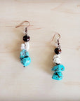 White and Blue Turquoise w/ Wood Drop Earrings 200be