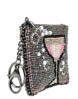 Mary Frances Pink Champagne Beaded Coin Purse/Key Fob