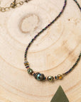 Crisp Autumn 16-18" Czech Glass, Plated Pyrite With Faceted Crystal Simple Necklace