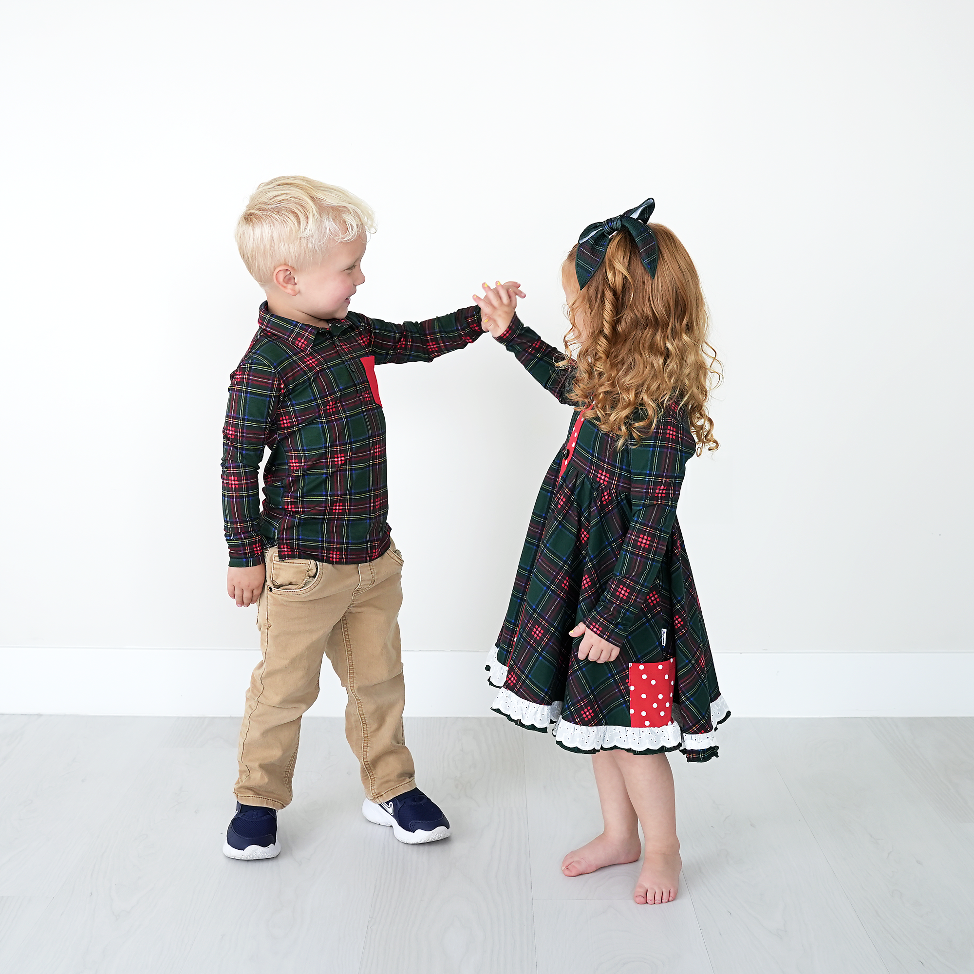 Kane Tartan &amp; Ruby Dot Button Dress Christmas Tartan