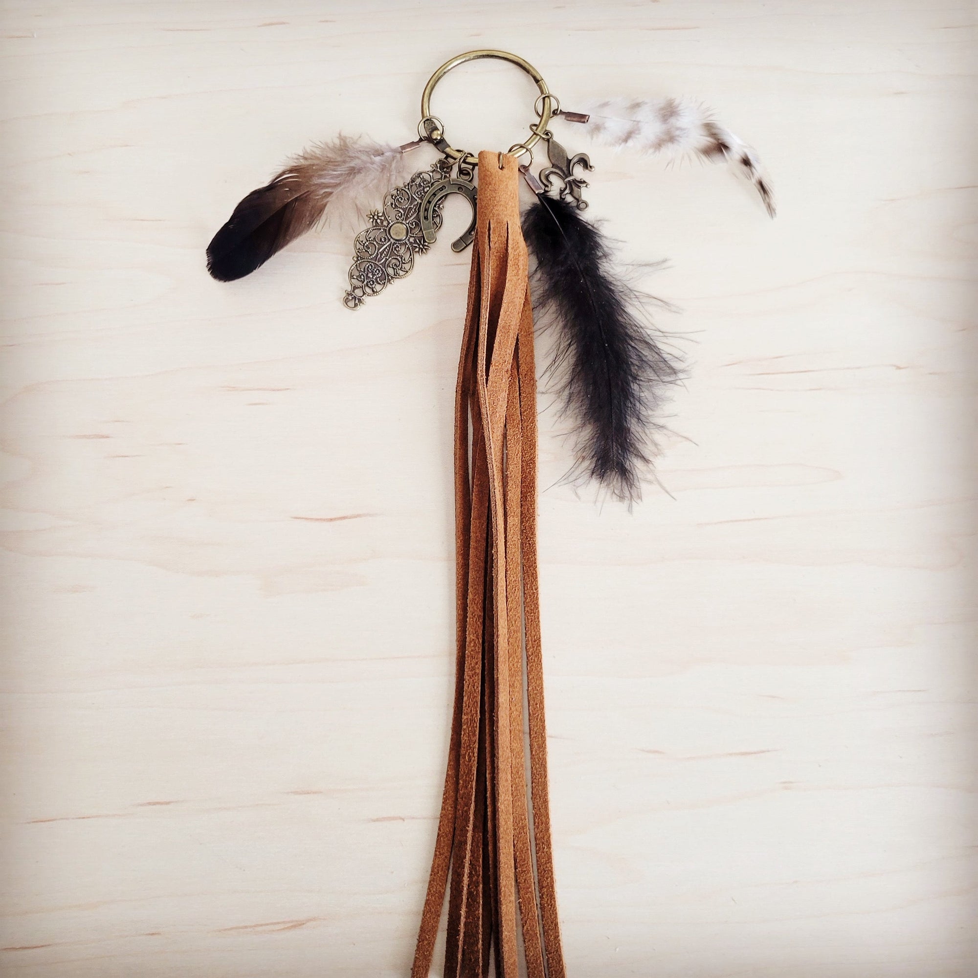 Boho Western Leather Boot Bling Charm Feather &amp; Tree 500k