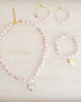 Rose Quartz Collar Necklace w/ Gold Coin Charm 263h