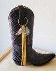 Boho Western Boot Bling Charm with Leather Fringe 500c