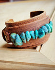 Genuine Leather Wide Cuff Bracelet w/ Large Natural Turquoise Chunks 007u