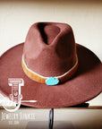 **Boho Western Felt Hat w/ Choice of Leather Hat Band w/ Turquoise Slab-Brown 980h