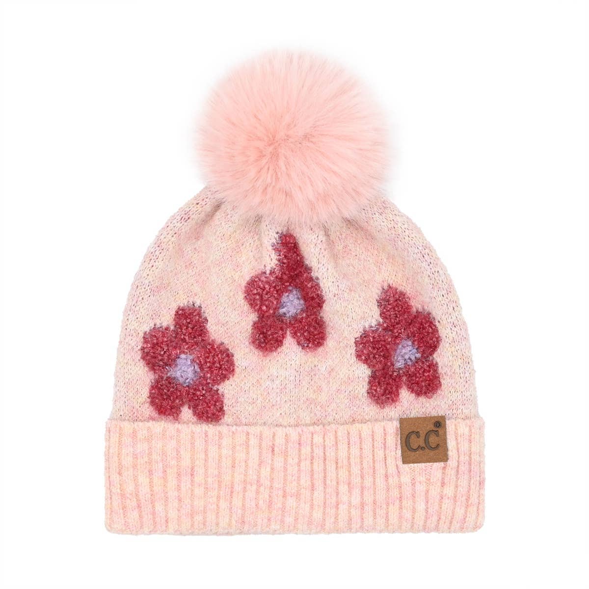 Women&#39;s Chenille Winter Pom Beanie - Daisy - Rose