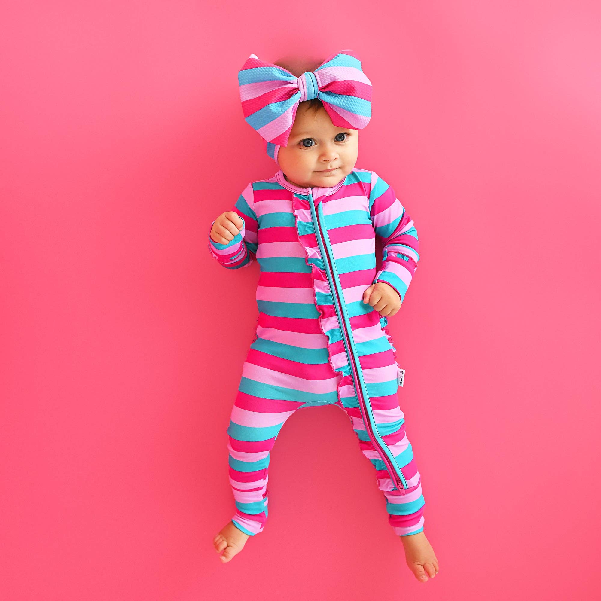 Maddie Stripe Ruffle Zip Bamboo Valentines Day
