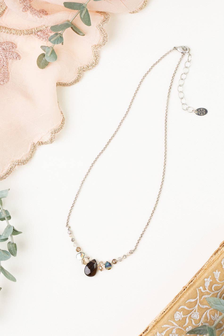 Smoky Quartz, Crystal and Abalone Necklace