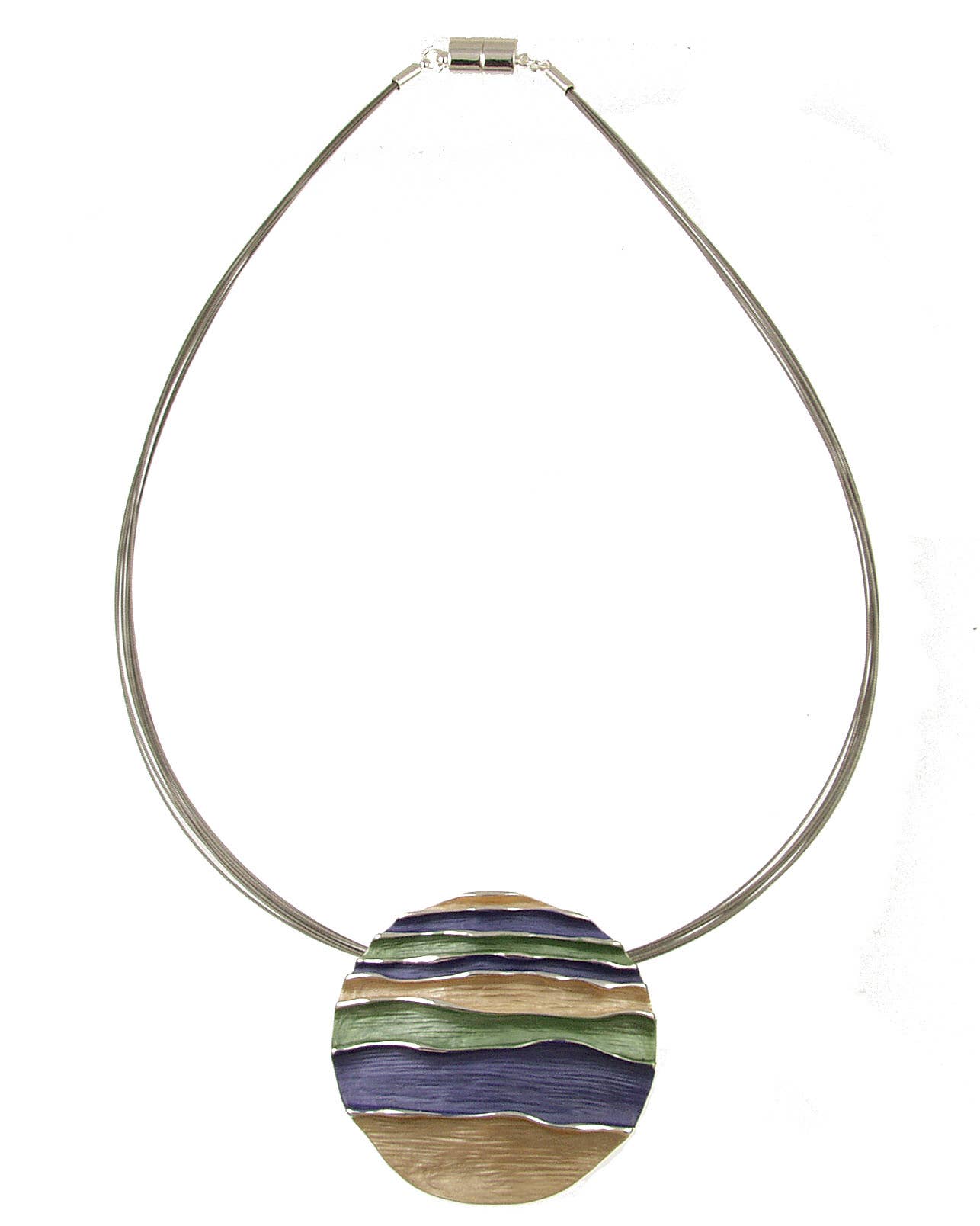Ocean Waves Emboss Round Pendant Necklace
