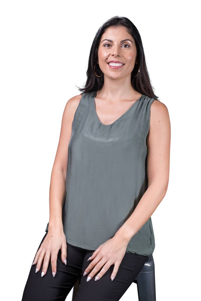 Tina Stephens Made In Italy Dina Silk V-Neck Tank