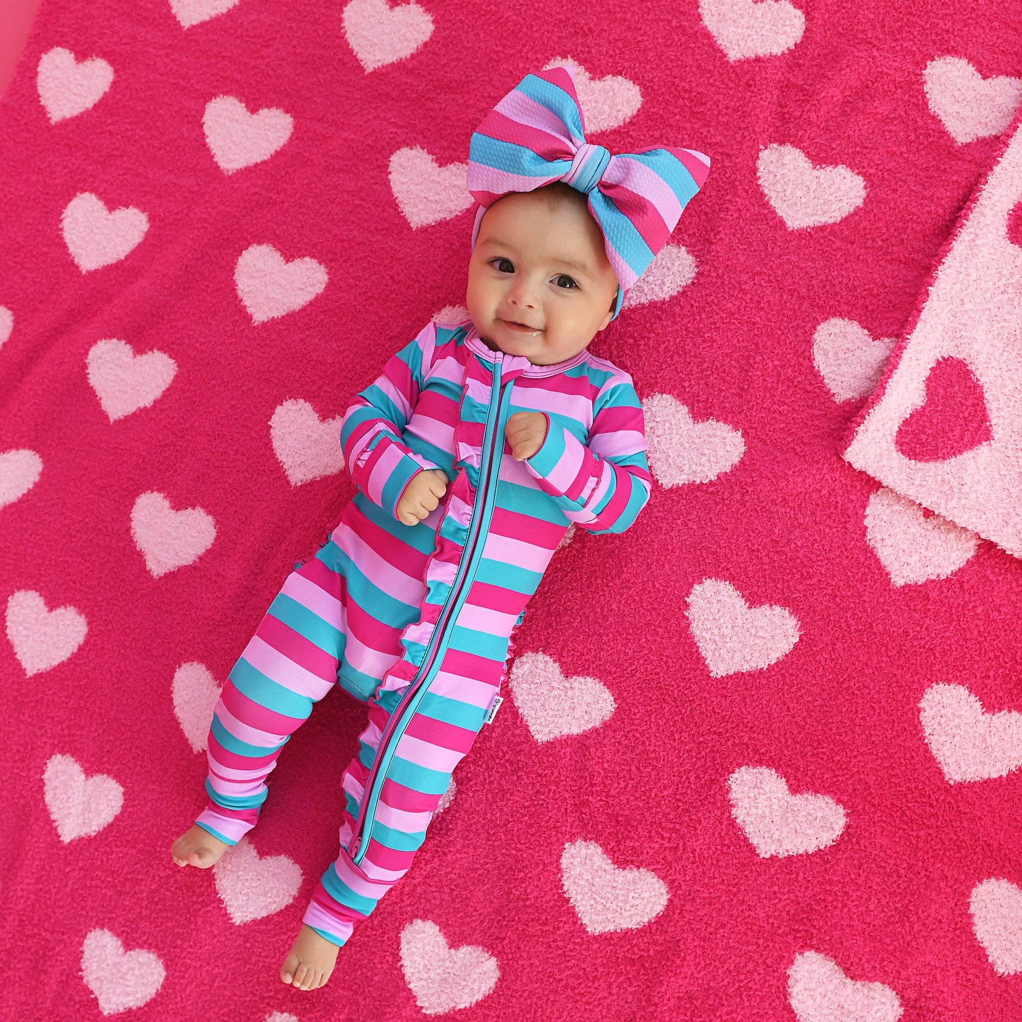 Maddie Stripe Ruffle Zip Bamboo Valentines Day