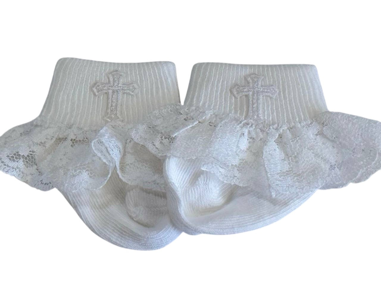 Baby GIrl Baptism Socks With Crosses